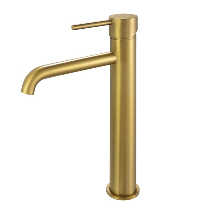 LUCID PIN Series Round Tall Basin Mixer - Brushed Brass