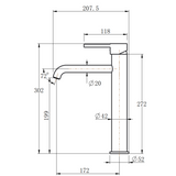 LUCID PIN Series Round Tall Basin Mixer - Chrome Technical Drawing