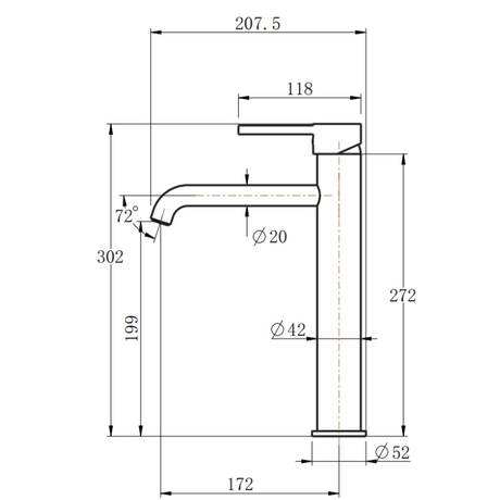 LUCID PIN Series Round Tall Basin Mixer - Chrome Technical Drawing