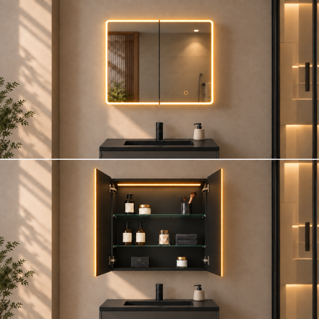 LUKKA Avola PVC Front-Lit LED Mirror Cabinet - Matte Black