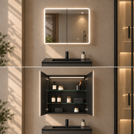 LUKKA Avola PVC Front-Lit LED Mirror Cabinet - Matte Black
