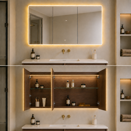 LUKKA Avola PVC Front-Lit LED Mirror Cabinet - Mocha Oak Woodmatt