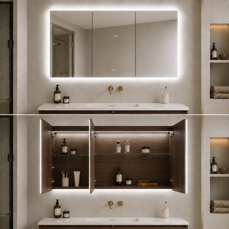 LUKKA Avola PVC Front-Lit LED Mirror Cabinet - Mocha Oak Woodmatt