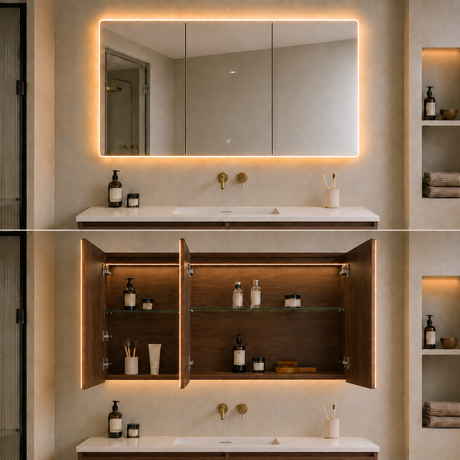 LUKKA Avola PVC Front-Lit LED Mirror Cabinet - Mocha Oak Woodmatt