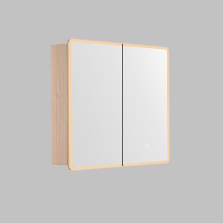 LUKKA Avola PVC Front-Lit LED Mirror Cabinet - Sandy Oak Woodmatt 