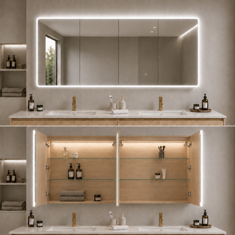 LUKKA Avola PVC Front-Lit LED Mirror Cabinet - Sandy Oak Woodmatt