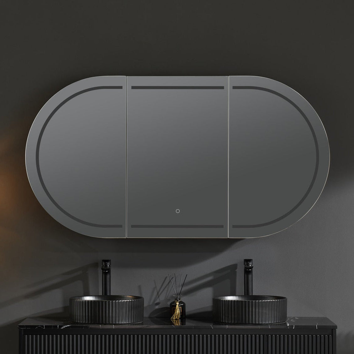 LUKKA LED Allison Oval Shaving Cabinet Matte Black