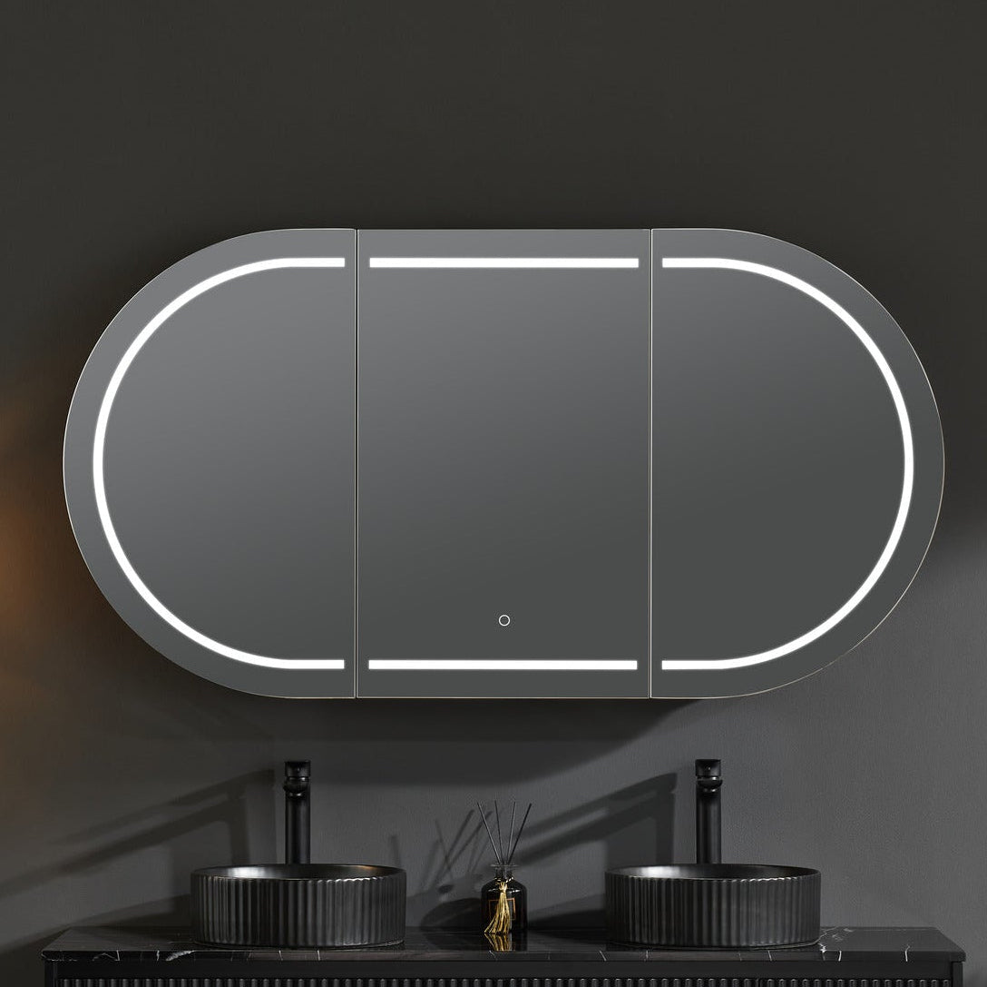 LUKKA LED Allison Oval Shaving Cabinet Matte Black