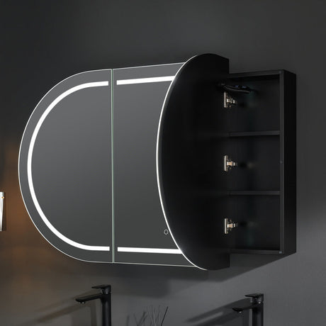 LUKKA LED Allison Oval Shaving Cabinet Matte Black