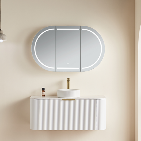 LUKKA LED Allison Oval Shaving Cabinet Matte White