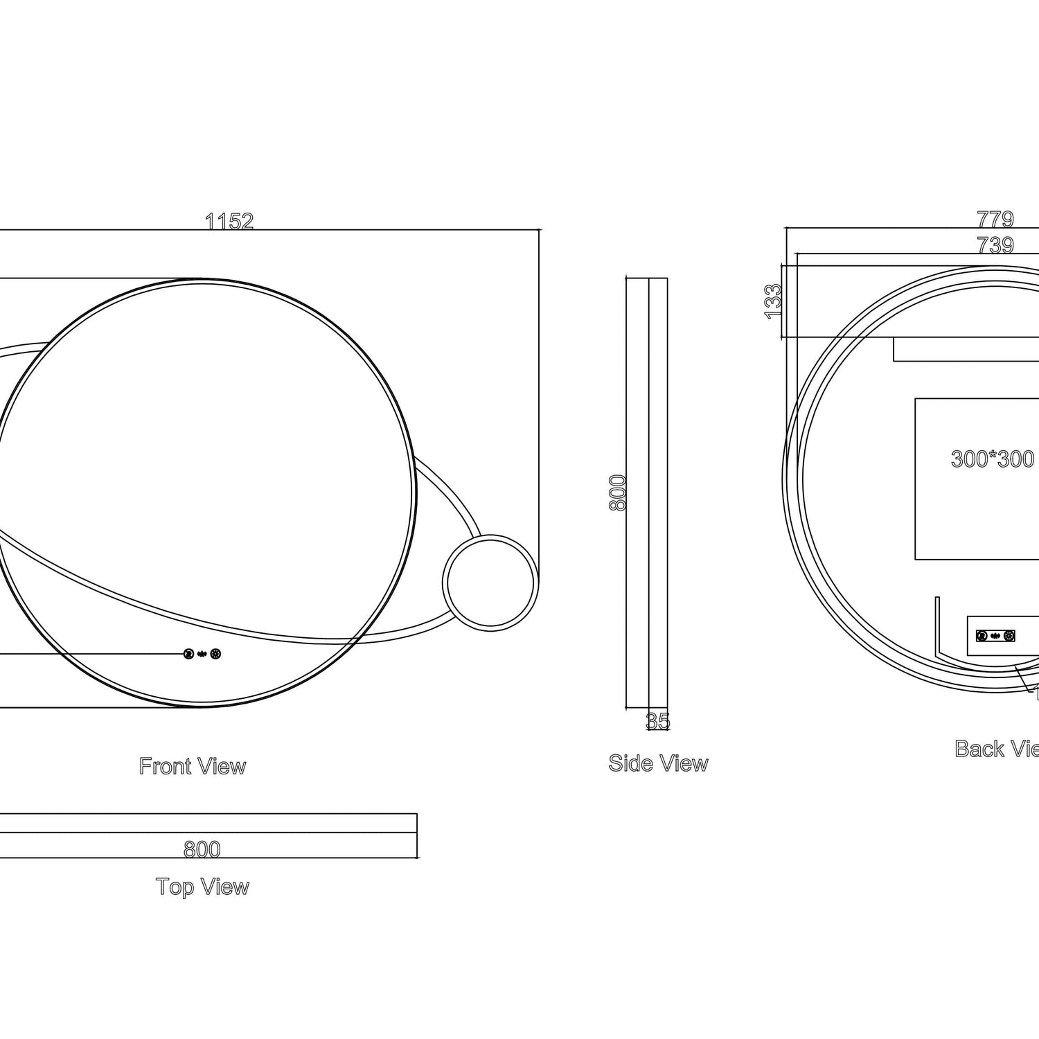 LUNA LED Planet Framed Mirror 950×800mm Brushed Gold