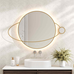 LUNA LED Planet Framed Mirror 950×800mm Brushed Gold