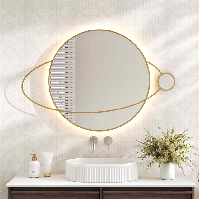 LUNA LED Planet Framed Mirror 950×800mm Brushed Gold