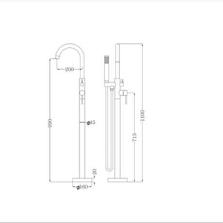 LVB Mica Freestanding Mixer with Hand Shower - Bath Spout