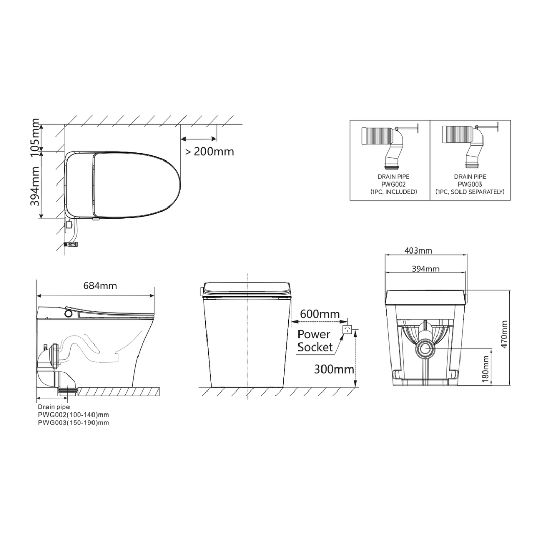 Lafeme NEOVANTA Cisternless Smart Toilet With Wireless Remote Gloss White