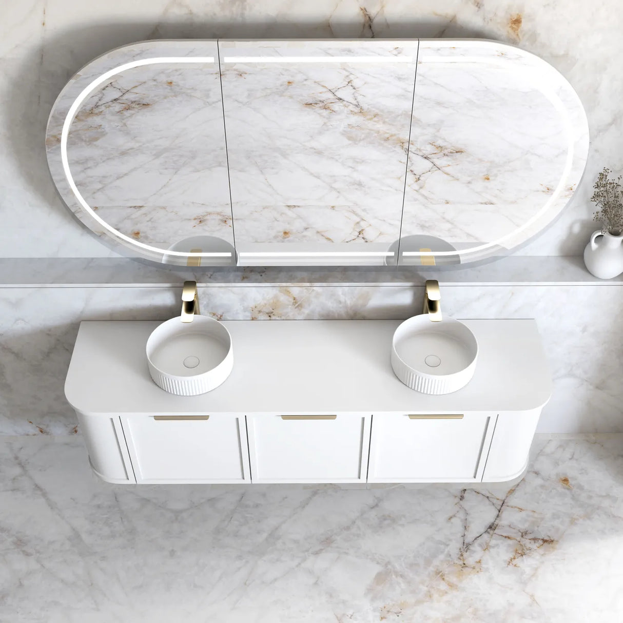 Lancaster Wall Hung Curve Vanity Satin White (All Size)