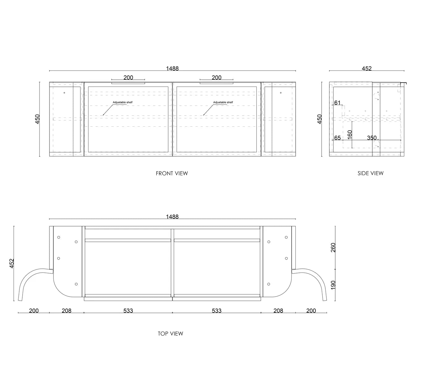 Lancaster Wall Hung Curve Vanity Satin Black (All Size)