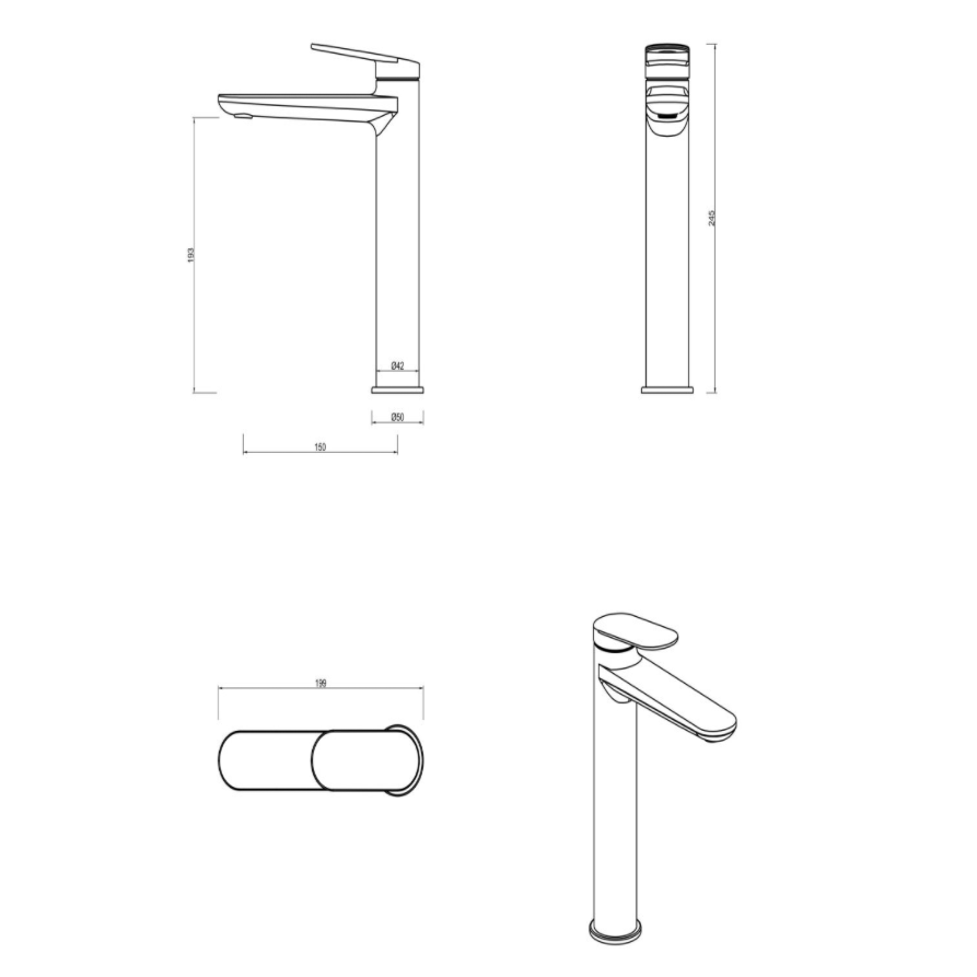 Lantra Straight Spout Tall Basin Mixer