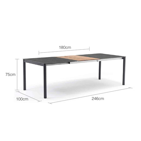 Largo Outdoor Aluminium Dining Table with Ceramic Glass & High-pressure Laminate Top 180 / 246 cm in Charcoal