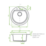 Laveo 510*205mm Grey Granite Stone Sink Single Bowl