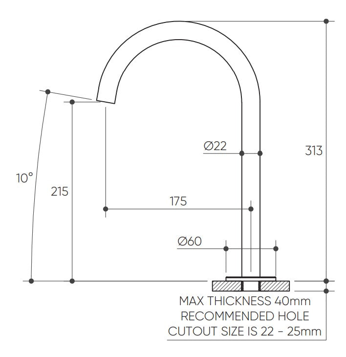 Leggero Fixed Hob Basin 175 Gooseneck Spout Lead Free drawing