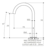 Leggero Fixed Hob Basin 175 Gooseneck Spout Lead Free drawing