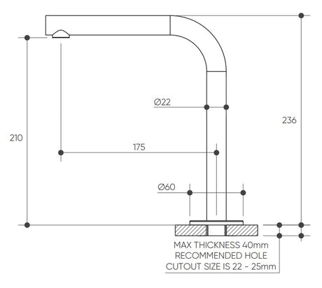 Leggero Fixed Hob Basin 175 Right Angle Spout Lead Free drawing