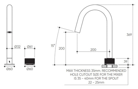 Leggero Hob Progressive Sink Mixer Set 200 Curved Spout Lead Free drawing