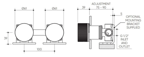 Leggero Shower/Progressive Wall Mixer with Diverter Lead Free drawing