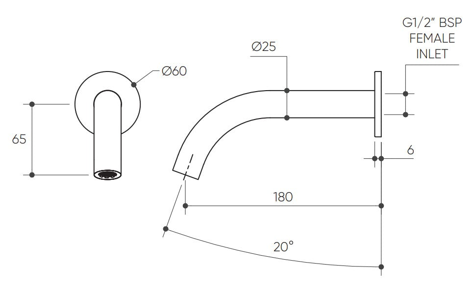 Leggero Wall Basin/Bath 180 Curved Spout Lead Free drawing