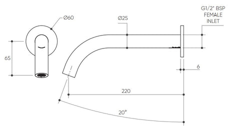 Leggero Wall Basin/Bath 220 Curved Spout Lead Free drawing