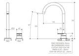 Lekki Hob Basin Mixer Set 175 Curved Spout Lead Free drawing