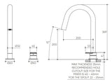 Lekki Hob Sink Mixer Set 200 Curved Spout Lead Free drawing