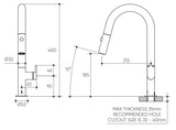 Lekki Pull Out Spray Sink Mixer 200 Curved Spout Lead Free drawing