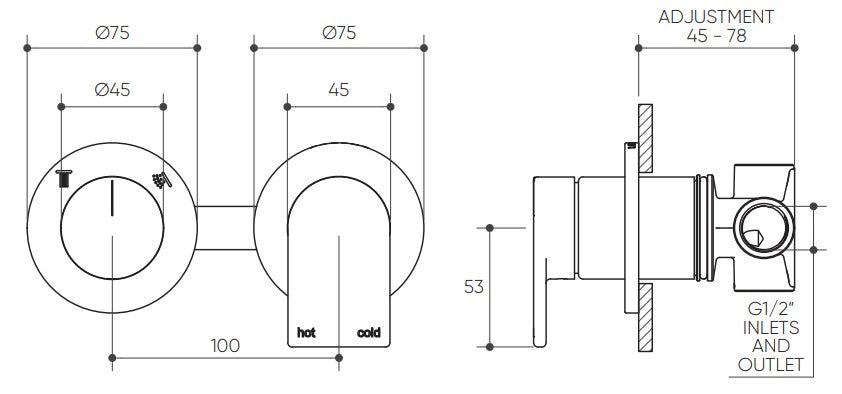 Lekki Shower/Wall Mixer with Diverter Lead Free drawing