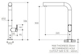 Lekki Sink Mixer 220 Right Angle Spout Lead Free drawing