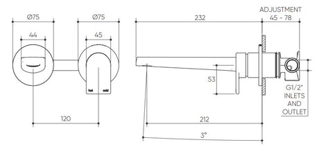 Lekki Wall Basin/Bath Mixer Set 200 Spout Lead Free drawing