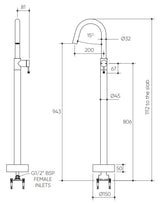Leora Floor Mounted Bath Mixer Lead Free drawing
