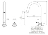 Leora Hob Sink Mixer Set 200 Curved Spout Lead Free drawing