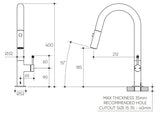 Leora Pull Out Spray Sink Mixer 200 Curved Spout Lead Free drawing