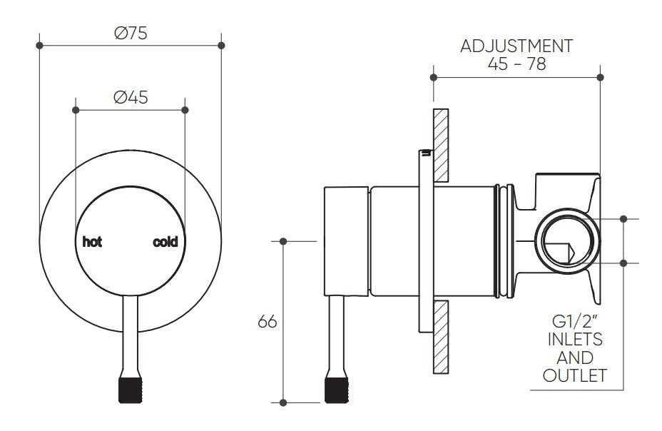 Leora Shower/Wall Mixer Lead Free drawing