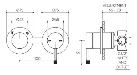 Leora Shower/Wall Mixer with Diverter Lead Free drawing