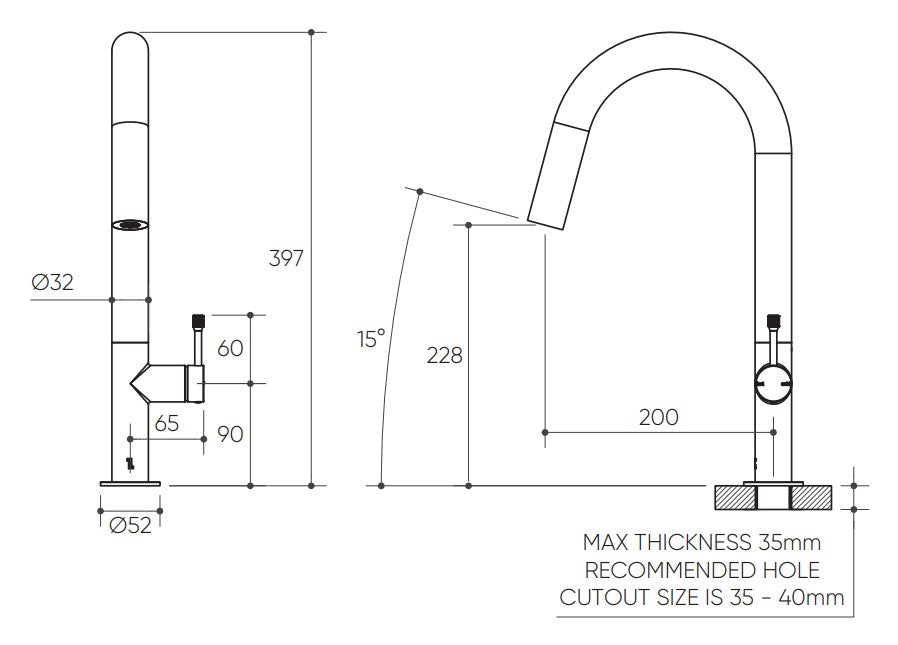 Leora Sink Mixer 200 Curved Spout Lead Free drawing