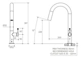 Leora Sink Mixer 200 Curved Spout Lead Free drawing