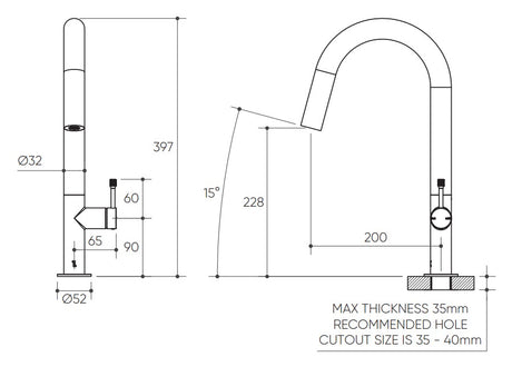 Leora Sink Mixer 200 Curved Spout Lead Free drawing