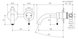 Leora Wall Basin/Bath Mixer Set 180 Curved Spout Lead Free drawing