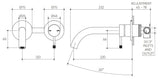 Leora Wall Basin/Bath Mixer Set 220 Curved Spout Lead Free drawing