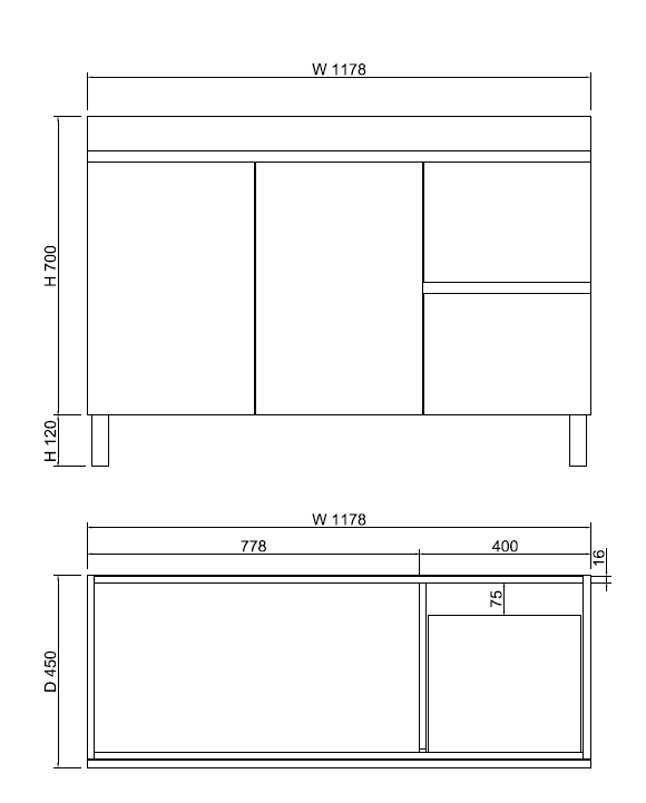 Riva LESS Freestanding Vanity Gloss White (All Sizes)