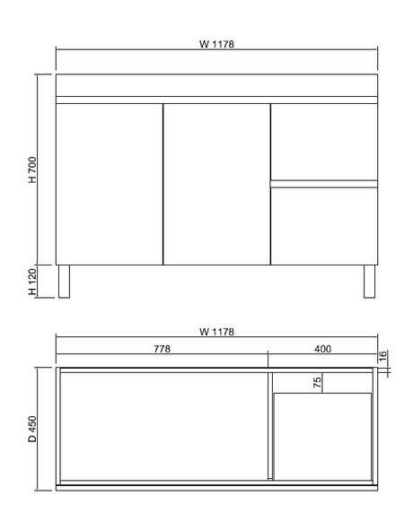 Riva LESS Freestanding Vanity Gloss White (All Sizes)