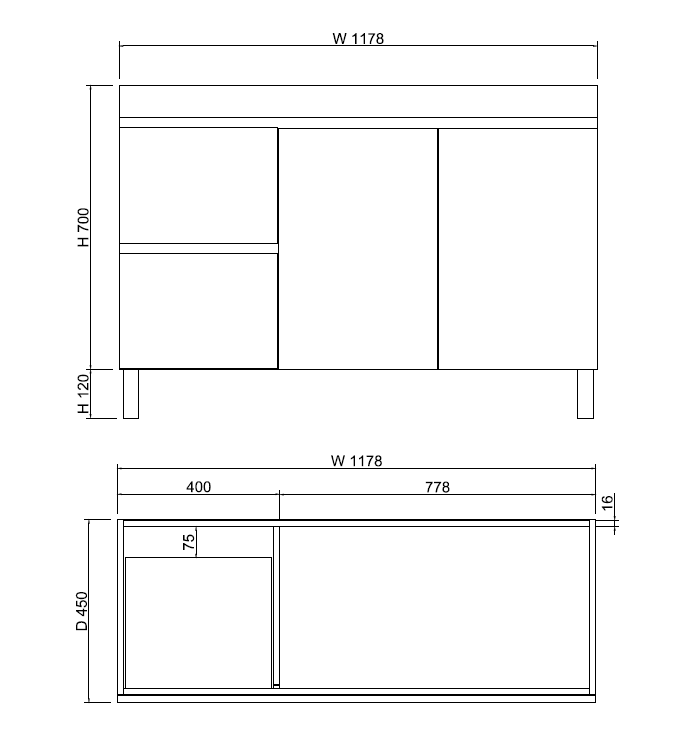 Riva LESS Freestanding Vanity Gloss White (All Sizes)